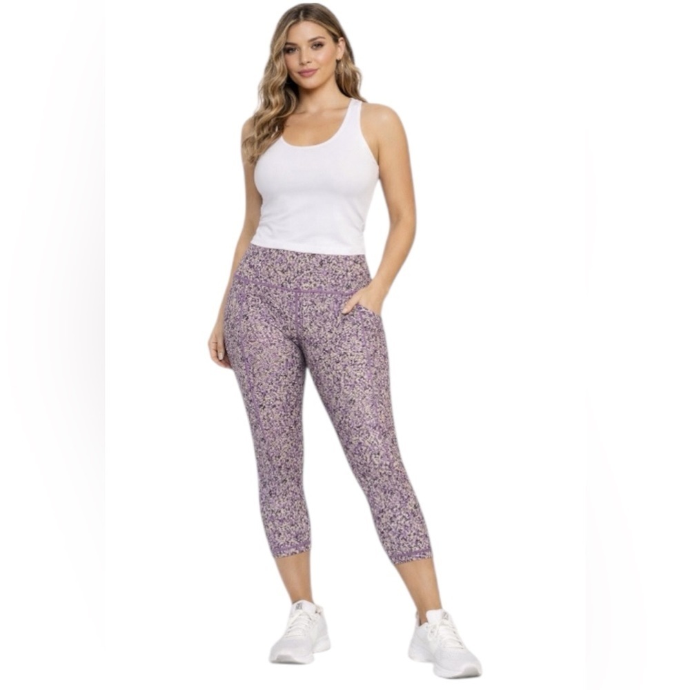 Athleta Printed Cropped Leggings #M Purple Marble High Rise Workout Yoga Pants